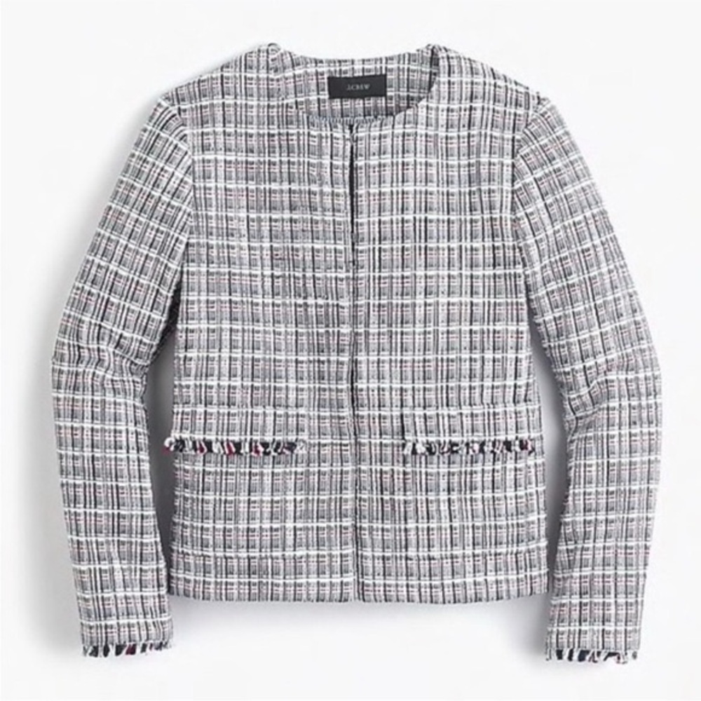 J. CREW Navy Blue White Red Tweed Blazer Jacket Stripes Work Preppy 4 Business
